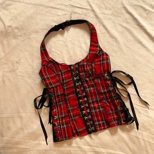 Plaid hook and eye corset